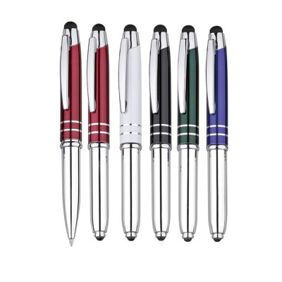 Multifunction promotional custom metal laser logo stylus led light ball pen