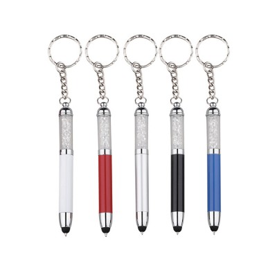 High quality new portable fashion crystal mini ring keychain touch phone stylus pen