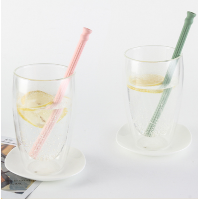 Wholesale BPA Free Double Organic Portable Folding Reusable Collapsible Silicone Drinking Straws